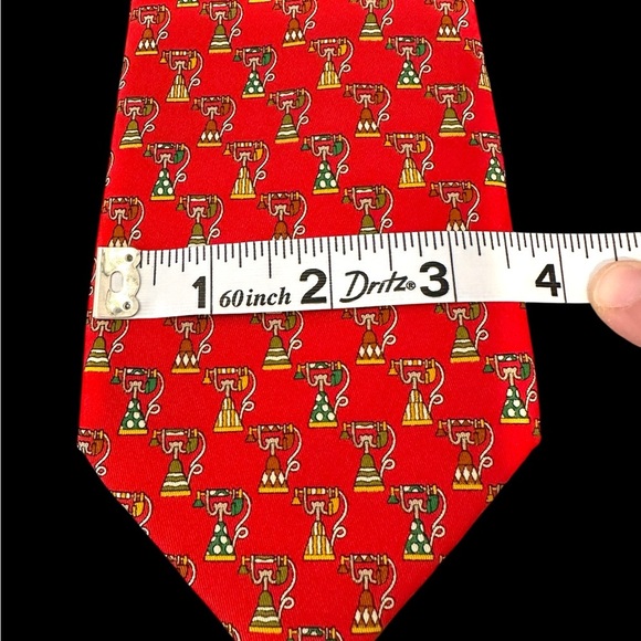 Salvatore‎ Ferragamo Antique Telephone Print 100% Silk Men’s Tie EUC - Picture 9 of 10